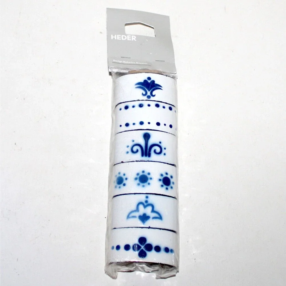Ikea Heder 6 Napkin Rings metal enamel white blue NEW Katarina Brieditis scandi